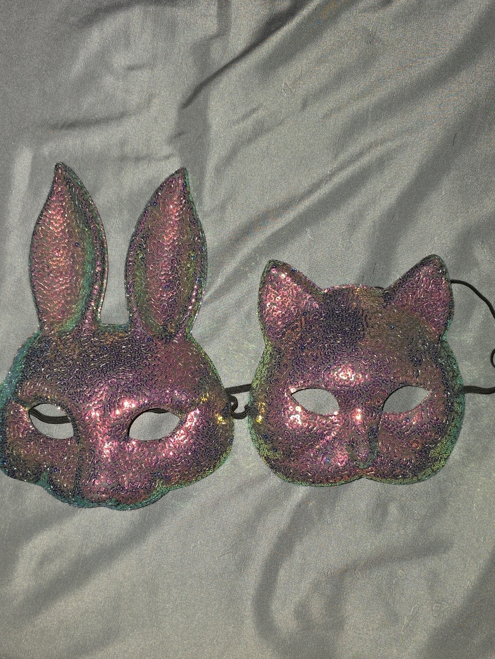 2pc Sequin Bunny & Cat Masks Halloween Costume Party NWOT